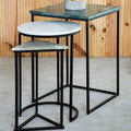 Marble Top Nest Of 3 Tables With Black Metal Bases In Assorted Tones & Shapes, Mandoli