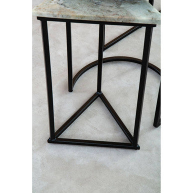 Marble Top Nest Of 3 Tables With Black Metal Bases In Assorted Tones & Shapes, Mandoli