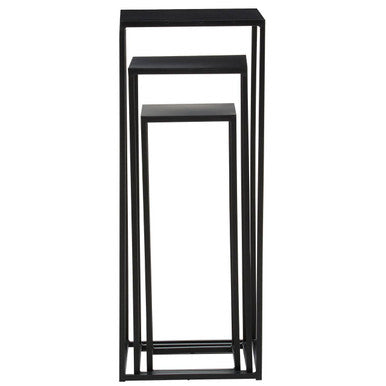 Nest Of 3 Black Side Tables With Metal Base & Black Tops, Mandoli