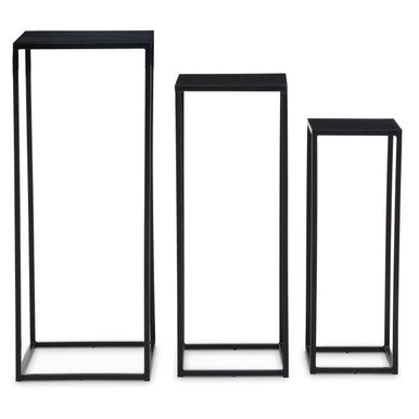 Nest Of 3 Black Side Tables With Metal Base & Black Tops, Mandoli