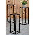 Nest Of 3 Black Side Tables With Metal Base & Black Tops, Mandoli