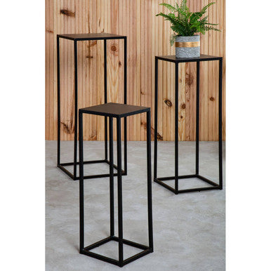 Nest Of 3 Black Side Tables With Metal Base & Black Tops, Mandoli