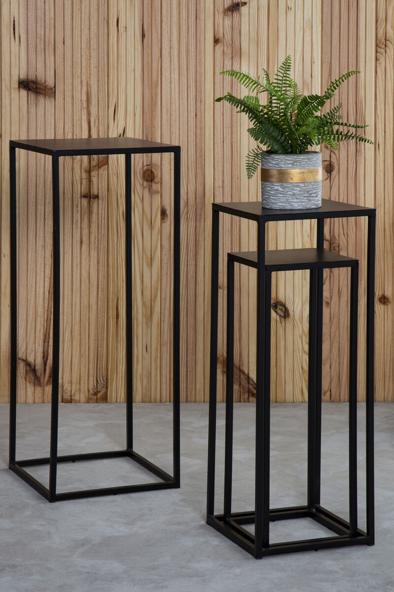 Nest Of 3 Black Side Tables With Metal Base & Black Tops, Mandoli