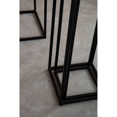 Nest Of 3 Black Side Tables With Metal Base & Black Tops, Mandoli
