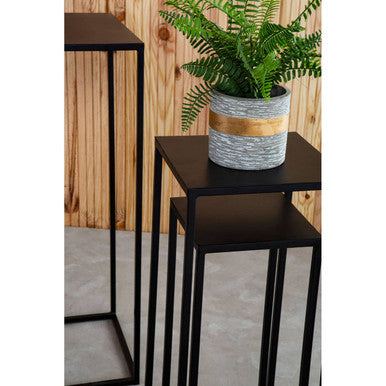 Nest Of 3 Black Side Tables With Metal Base & Black Tops, Mandoli