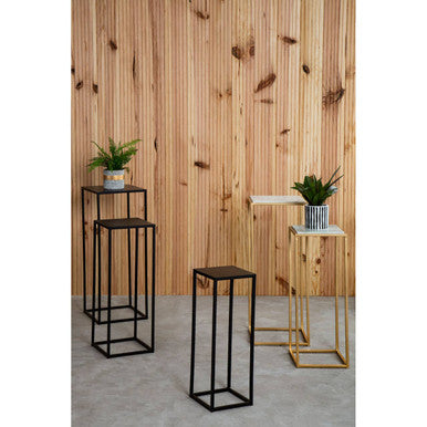 Nest Of 3 Black Side Tables With Metal Base & Black Tops, Mandoli