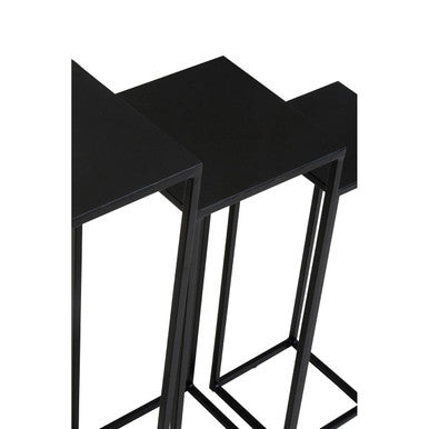 Nest Of 3 Black Side Tables With Metal Base & Black Tops, Mandoli