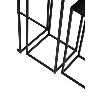 Nest Of 3 Black Side Tables With Metal Base & Black Tops, Mandoli