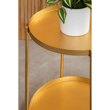 Gold Metal Top Two Tier Side Table With Powder Coated Iron Frame, Mandoli