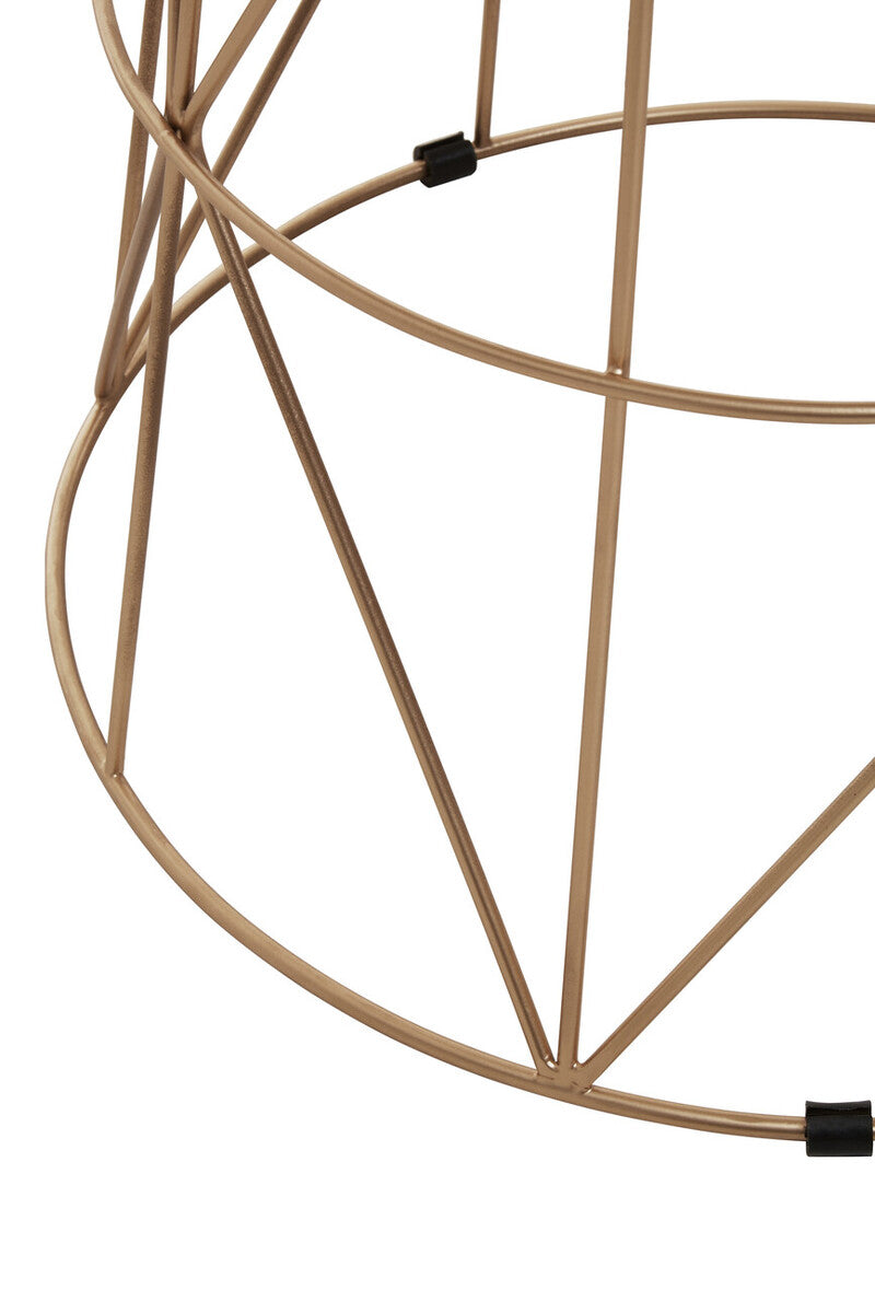 White Marble Top Round Side Table With Gold Cage Metal Frame, Mandoli