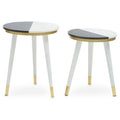 Set Of 2 Black & White Marble Side Tables With White Legs & Gold Base Detailing, Nirav