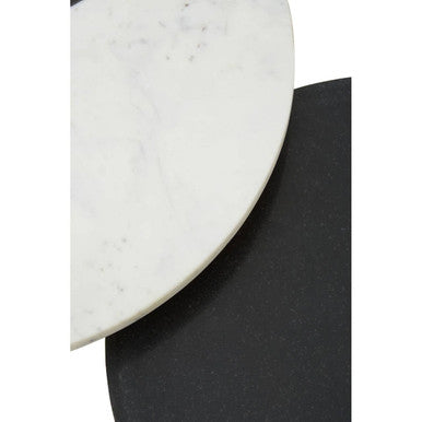 Set Of 2 Black & White Marble Side Tables With White Legs & Gold Base Detailing, Nirav