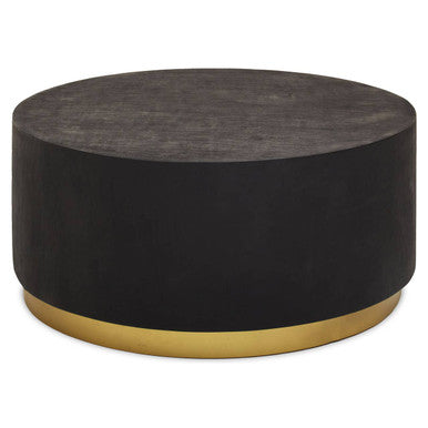Black Concrete Wood Coffee Table With Luxe Gold Metal Frame, Naro