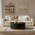 Black Concrete Wood Coffee Table With Luxe Gold Metal Frame, Naro