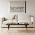 Brown Mango Wood Rectangular Coffee Table With Gold Tip Legs & Geometric Gold Lines On Top, Naro