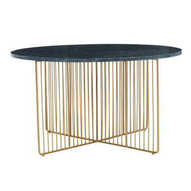 Green Round Marble Coffee Table With Gold Iron Rod Base, Nirav