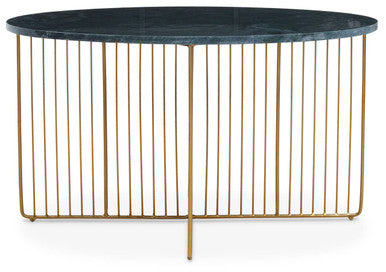 Green Round Marble Coffee Table With Gold Iron Rod Base, Nirav