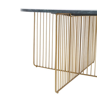 Green Round Marble Coffee Table With Gold Iron Rod Base, Nirav