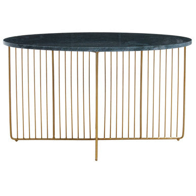 Green Round Marble Coffee Table With Gold Iron Rod Base, Nirav
