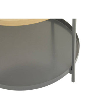 Matte Gold Metal Two Tier Coffee Table With Grey Enamel Shelves, Kobra