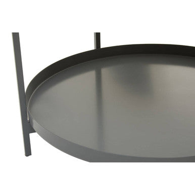 Matte Gold Metal Two Tier Coffee Table With Grey Enamel Shelves, Kobra