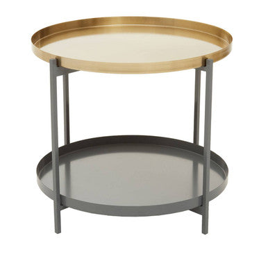 Matte Gold Metal Two Tier Coffee Table With Grey Enamel Shelves, Kobra