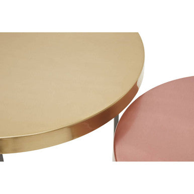 Set Of 3 Nesting Side Tables With Warm Metal Round Tops & Grey Metal Bases, Korba