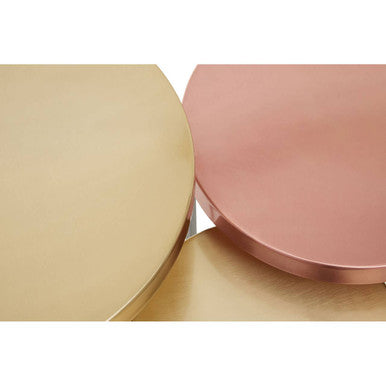Set Of 3 Nesting Side Tables With Warm Metal Round Tops & Grey Metal Bases, Korba
