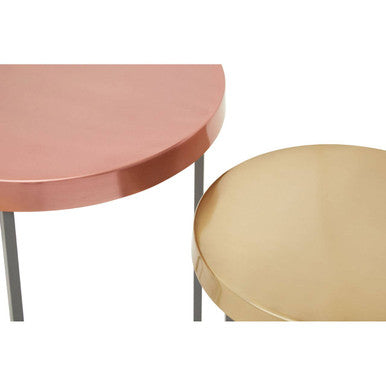Set Of 3 Nesting Side Tables With Warm Metal Round Tops & Grey Metal Bases, Korba