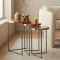Set Of 3 Nesting Side Tables With Warm Metal Round Tops & Grey Metal Bases, Korba