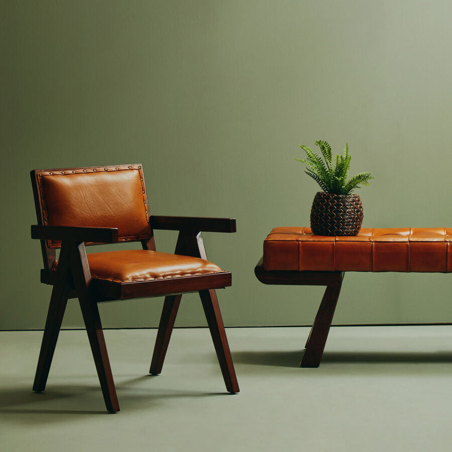 Inca Tan Leather & Teak Frame Dining Chair