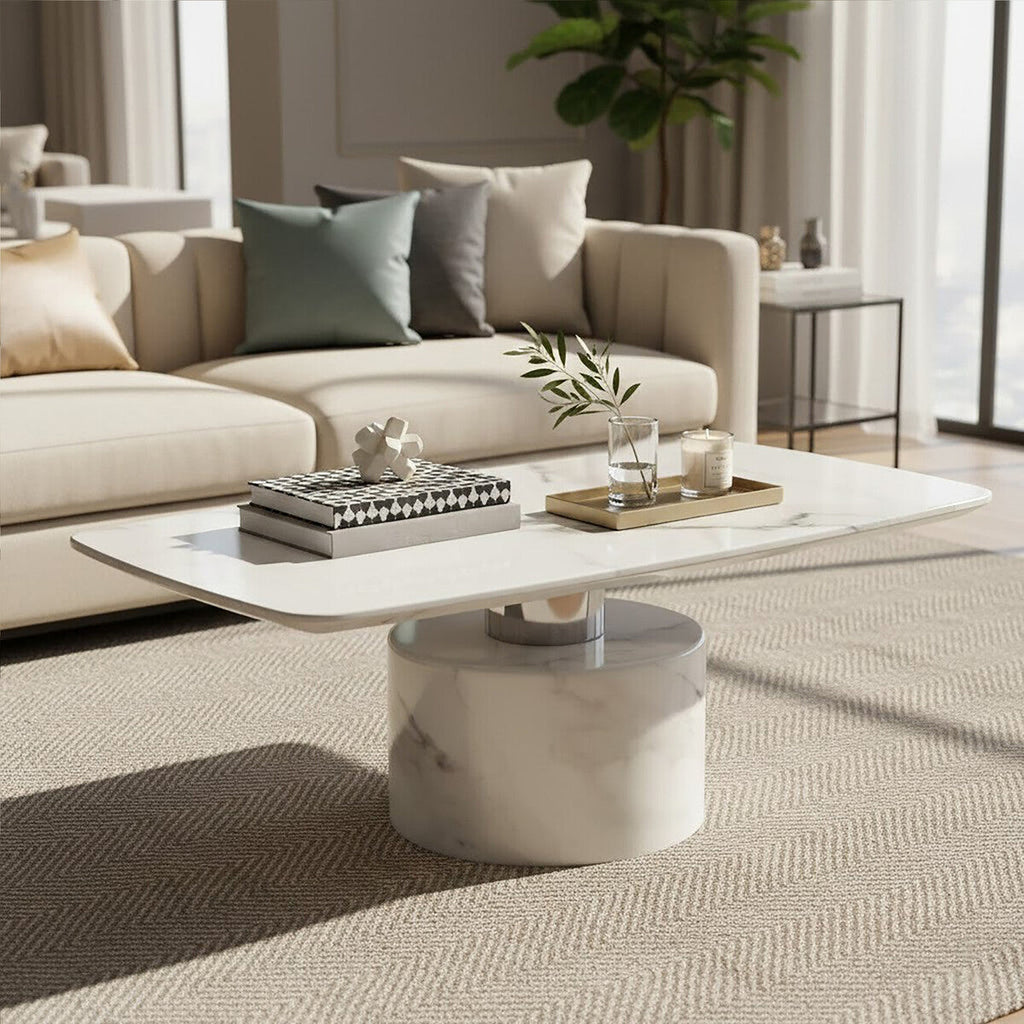 White Marble Coffee Table With Stainless Steel Support, Sesto