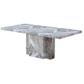 Grey Marble Top Dining Table With Pedestal Base & Stainless Steel Silver Trim, Saronno