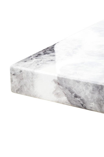 Grey Marble Top Dining Table With Pedestal Base & Stainless Steel Silver Trim, Saronno