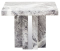 Grey Marble Top Side Table With Pedestal Base & Silver Stainless Steel Detailing, Saronno