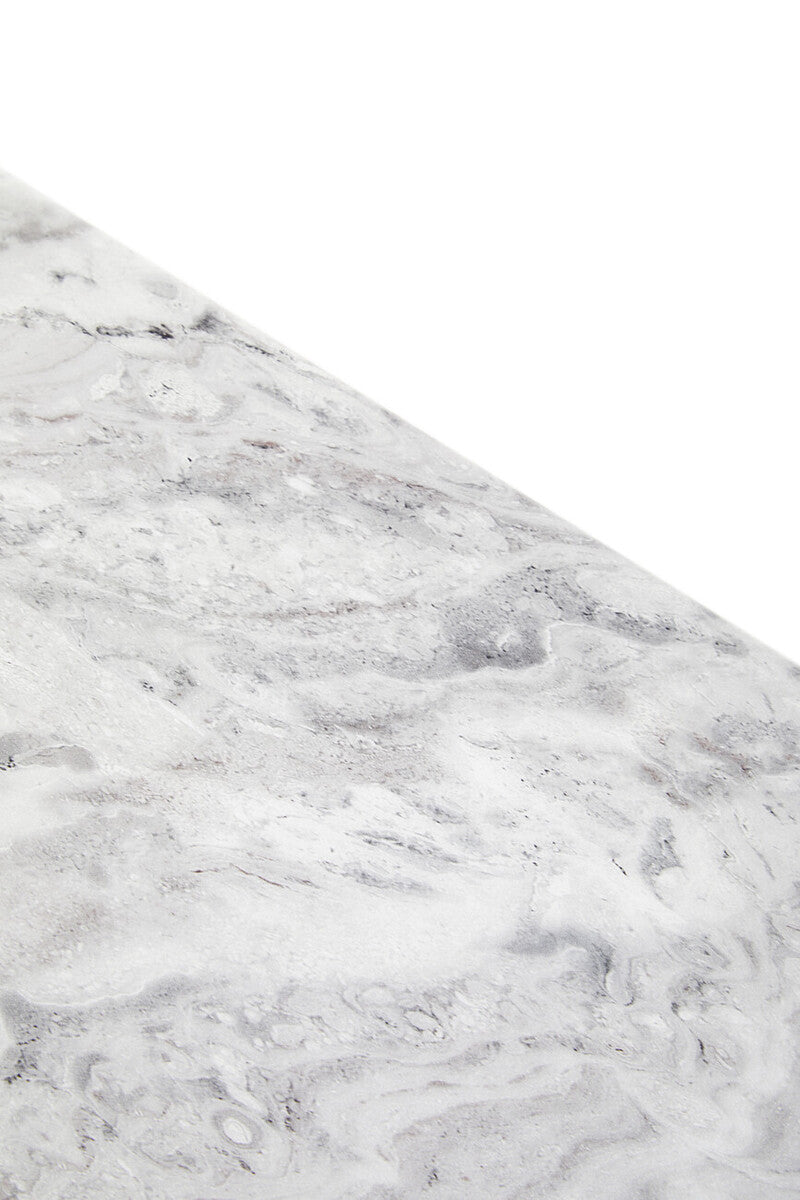 Grey Marble Top Side Table With Pedestal Base & Silver Stainless Steel Detailing, Saronno