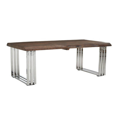 Natural Wood Top Coffee Table With Silver Stainless Steel Looped Base, Hampstead