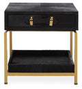 Black Hair-On-Hide Leather Bedside Table With Gold Metal Frame & 1 Drawer, Kensington Townhouse