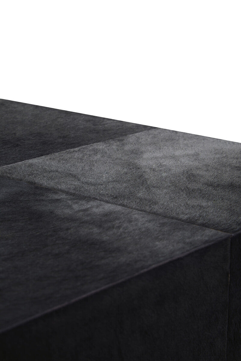 Black Hair-On-Hide Leather Bedside Table With Gold Metal Frame & 1 Drawer, Kensington Townhouse