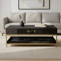 Black Hair-On-Hide Leather Coffee Table With Gold Metal Frame & Storage Drawer, Kensington Townhouse