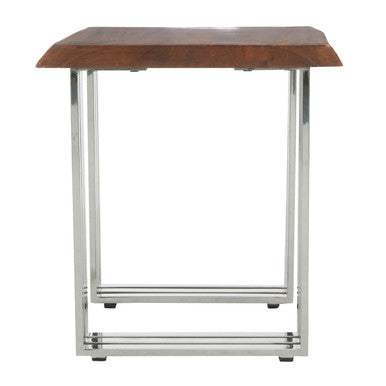Natural Wooden Top Small Console Table With Silver Looped Stainless Steel Base, Hampstead