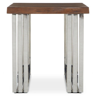 Natural Wooden Top Small Console Table With Silver Looped Stainless Steel Base, Hampstead