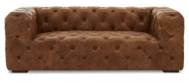 3 Seat Brown Leather Modern Chesterfield Sofa, Hoxton