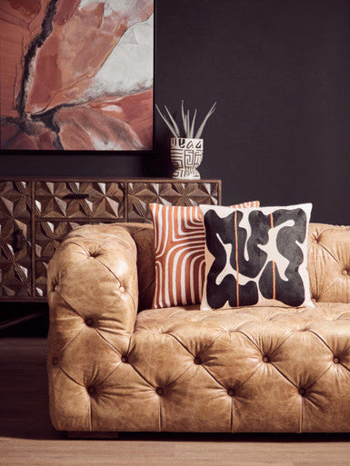 3 Seat Brown Leather Modern Chesterfield Sofa, Hoxton