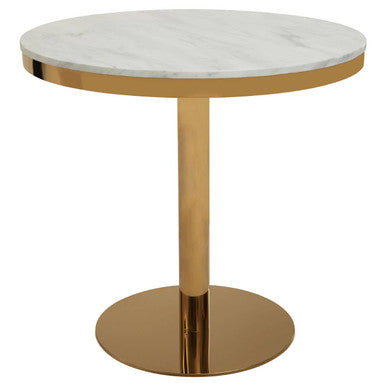 White Marble Round Top Dining Table With Luxe Gold Pedestal Base, Azalea