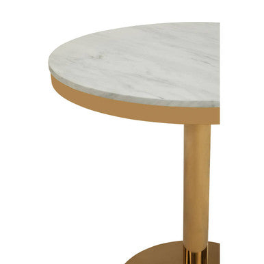 White Marble Round Top Dining Table With Luxe Gold Pedestal Base, Azalea