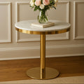 White Marble Round Top Dining Table With Luxe Gold Pedestal Base, Azalea