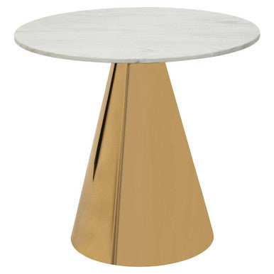 White Marble Top Round Dining Table With Gold Conical Base, Azalea