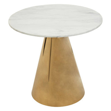 White Marble Top Round Dining Table With Gold Conical Base, Azalea