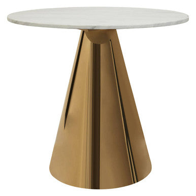 White Marble Top Round Dining Table With Gold Conical Base, Azalea